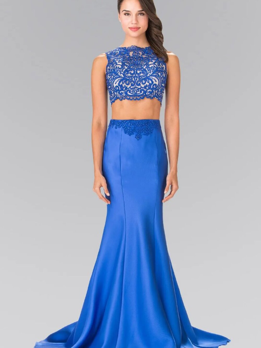 NEW ROYAL BLUE Satin & Lace Evening Gown Floor Length GL2281
